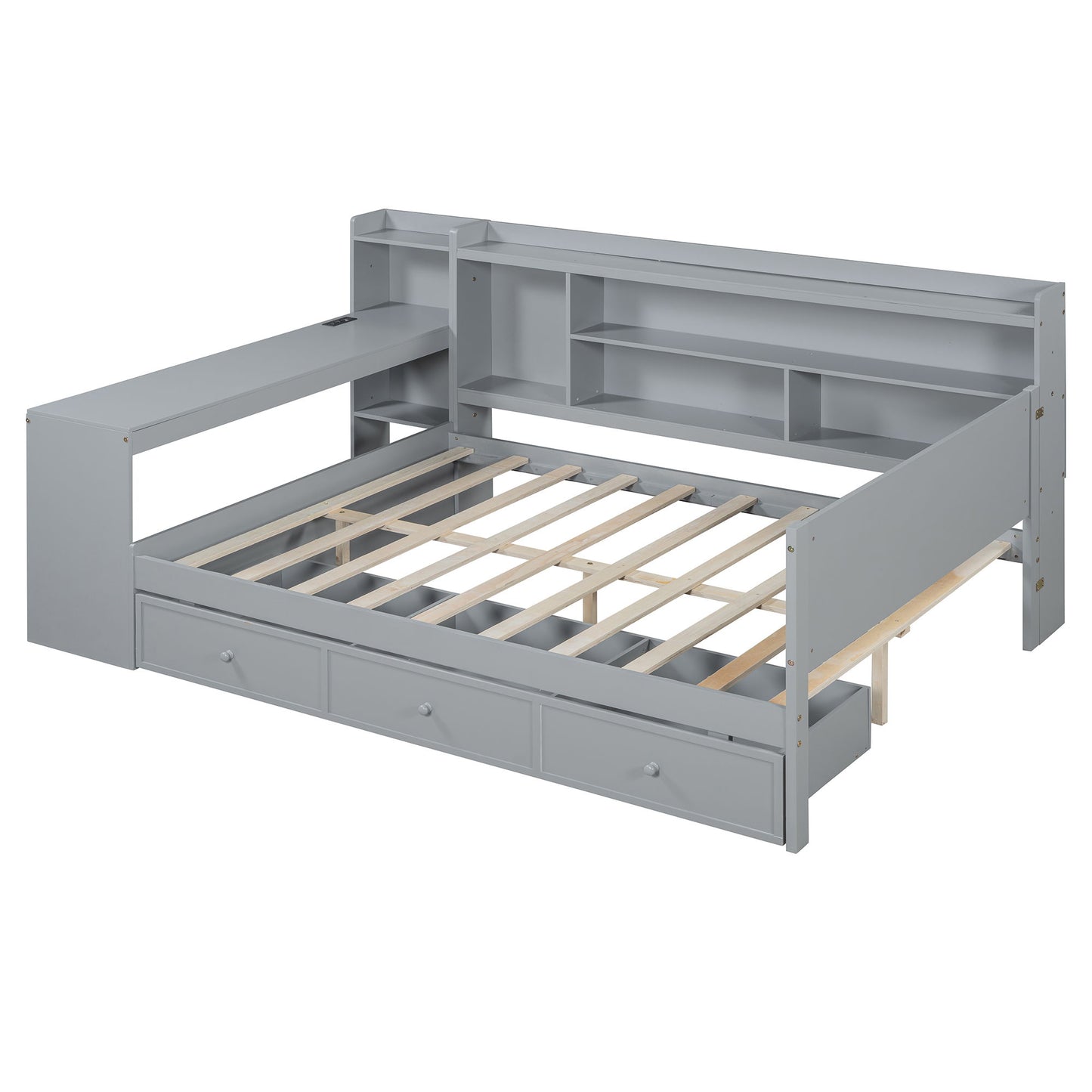 Full Size Daybed With 3 Drawers USB Ports And Desk - Gray