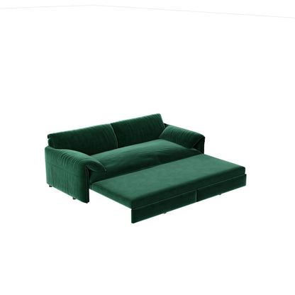 Queen Pull Out Sofa Bed, 3 In 1 Convertible Sleeper Sofa With Side Storage Multifunctional Velvet Loveseat Bed For Living Room - Green