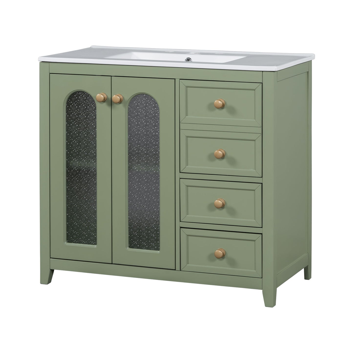 Bathroom Vanity With Two Soft Close Doors, Adjustable Shelves And Three Drawers - Green