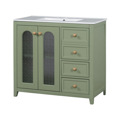 Bathroom Vanity With Two Soft Close Doors, Adjustable Shelves And Three Drawers - Green
