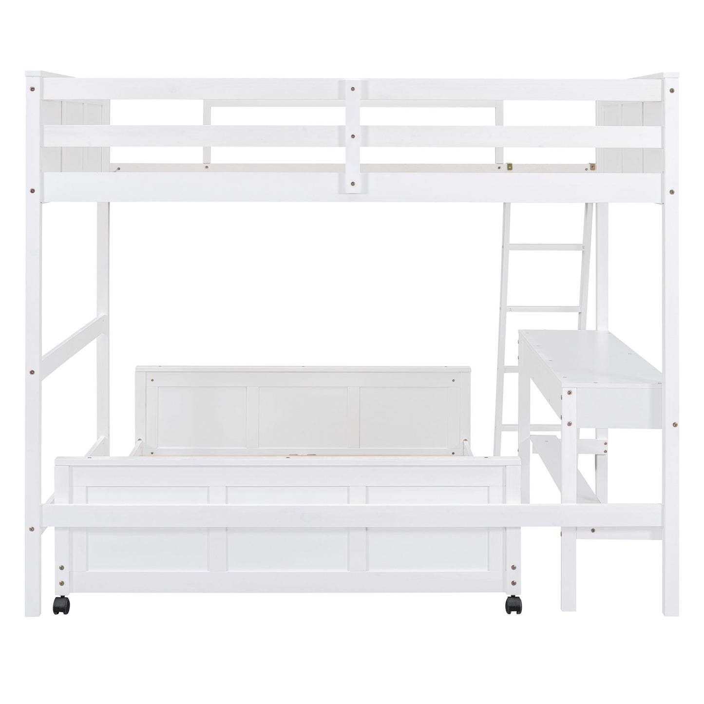 Full Over Full Bunk Bed With Desk - White