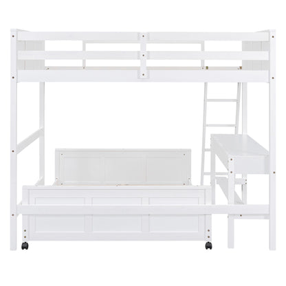 Full Over Full Bunk Bed With Desk - White