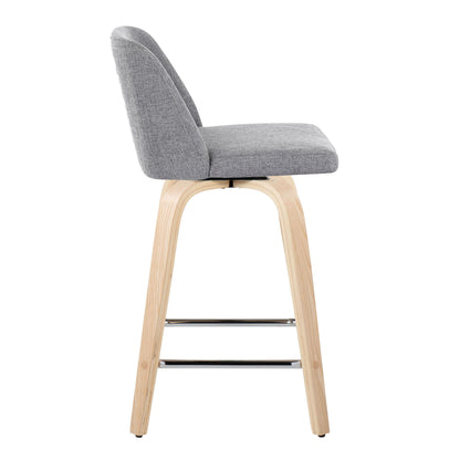Toriano - Contemporary Fixed Height Counter Stool & Swivel And Square Footrest (Set of 2) - Natural / Gray