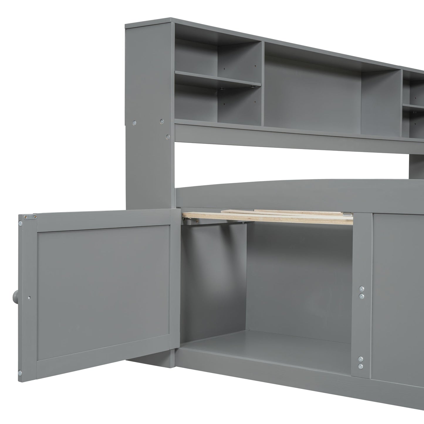 Full Size Daybed With 2 Bedside Cabinets, Upper Shelves And 4 Drawers - Gray