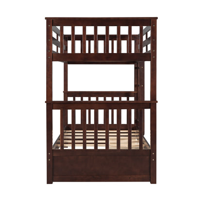 Twin Over Twin Bunk Bed With Ladders And 2 Storage Drawers - Espresso