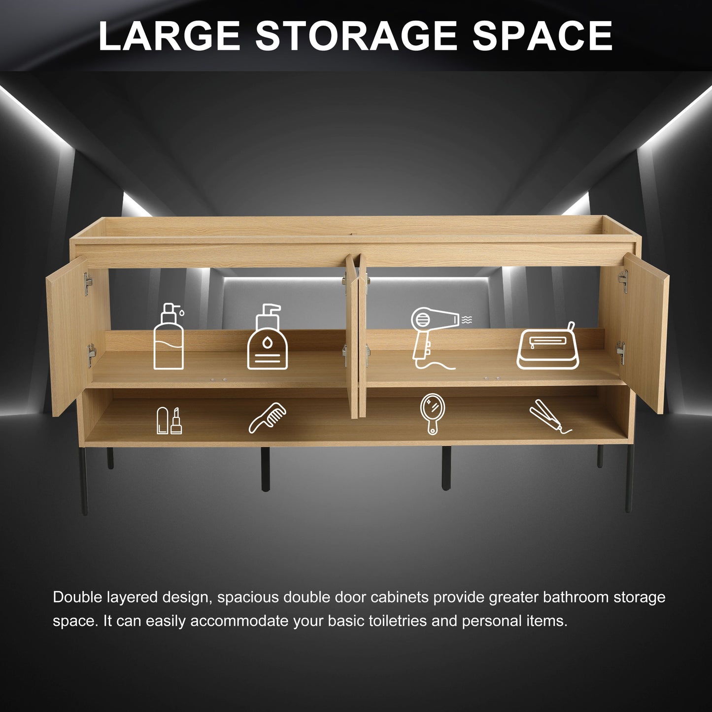 Modern Freestanding Bathroom Vanity With 4 Soft Close Cabinet Doors - Oak