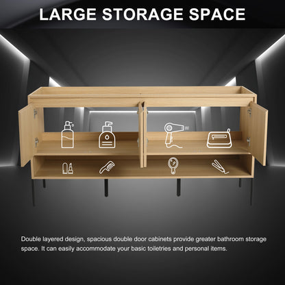 Modern Freestanding Bathroom Vanity With 4 Soft Close Cabinet Doors - Oak