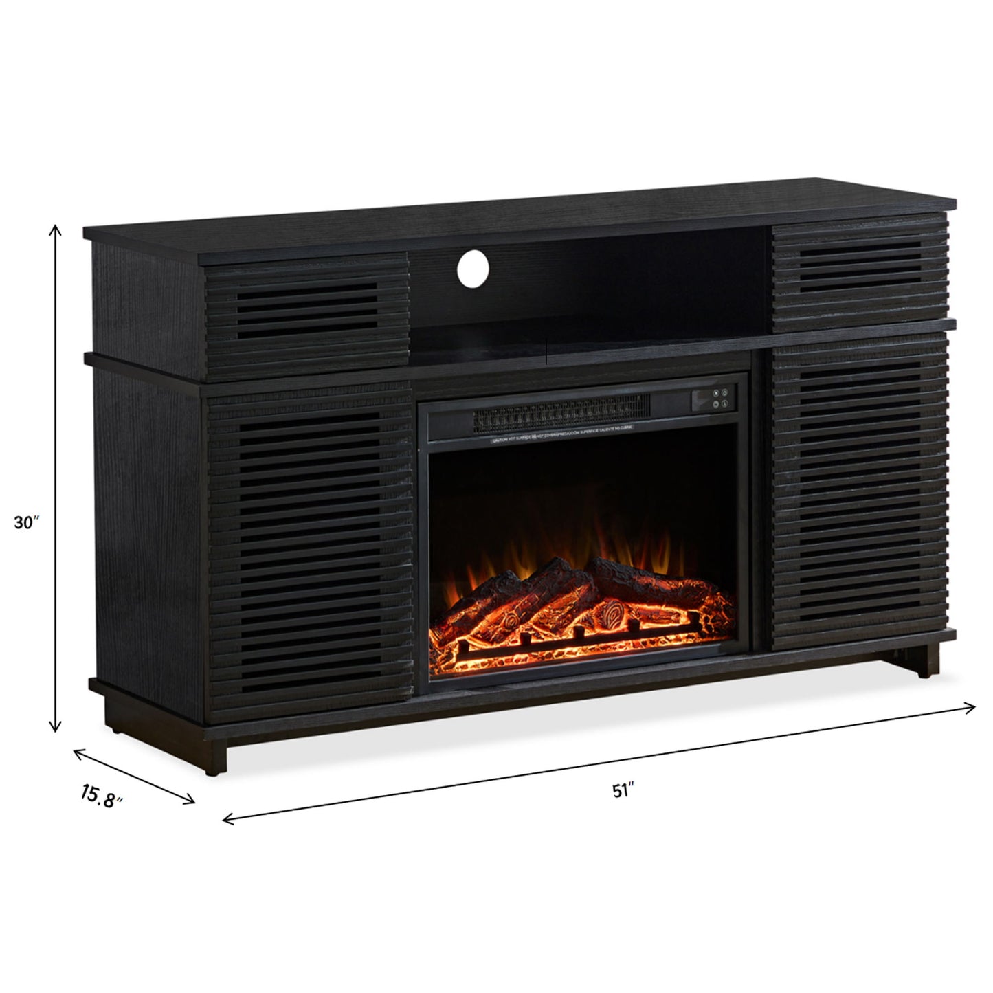 Modern Wood Cabinet With Adjustable Shelves And Embedded Fireplace With Remote Control - Black Oak