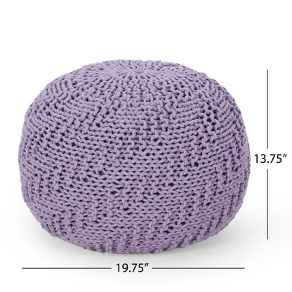 Bordeaux - Knitted Cotton Round Pouf Ottoman - Lavender
