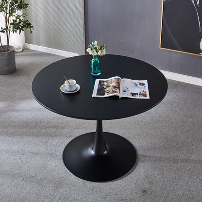 Tulip Table Mid-Century Dining Table For 4-6 People With Round MDF Table Top, Pedestal Dining Table, End Table Leisure Coffee Table - Black