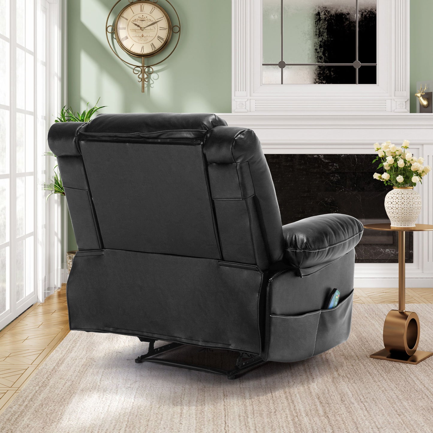 Breathable Leather Massage Recliner Chair Manual Living Room Reclining Sofa - Black