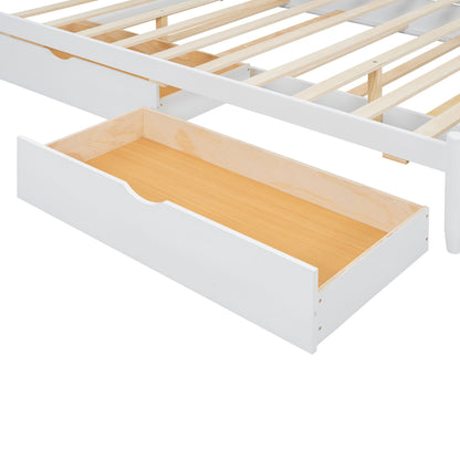 Queen Size Platform Bed With With 2 Big Drawers, Twin Long Size Trundle - White