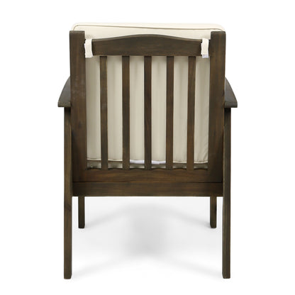 Casa Acacia Wood Club Chairs (Set of 2) With Water Resistant Cushions - Gray / Cream