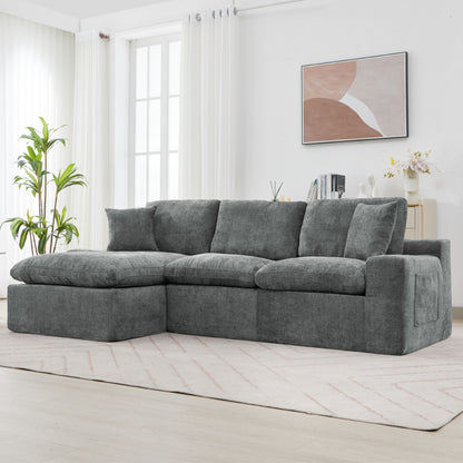 Cloud Sectional Sofa Upholstered Sofa Couch With Double-Layer Cushion And Side Pockets, Free Combined Sectional Sofa Full Compressed Sofa For Living Room - Gray