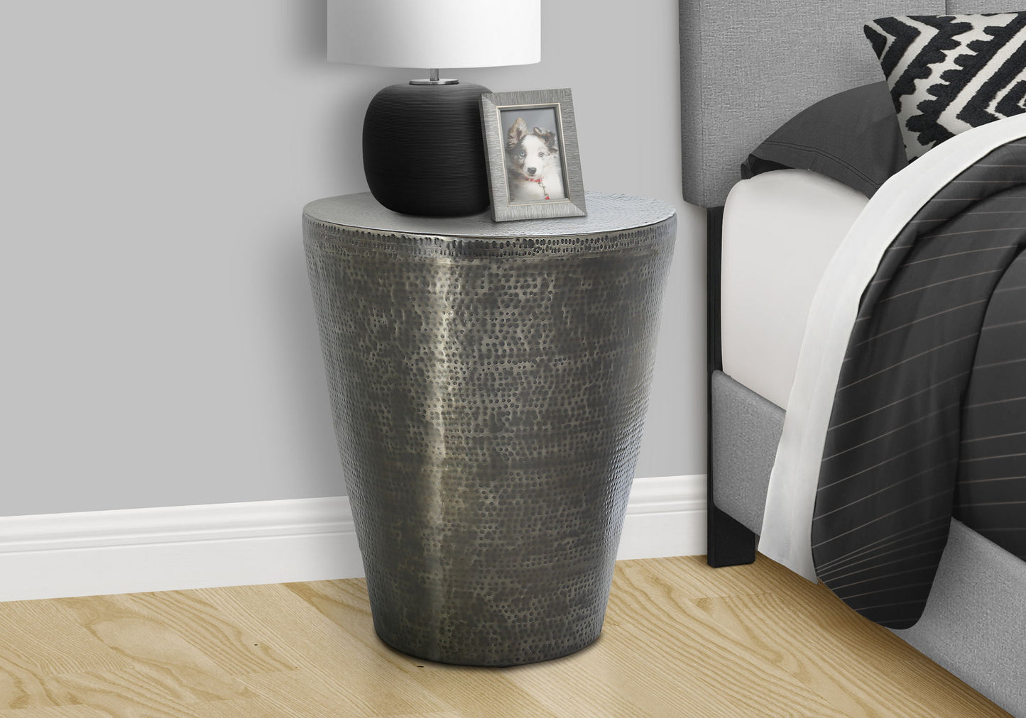 Drum Accent Side Table, Contemporary, Elegant Design - Silver