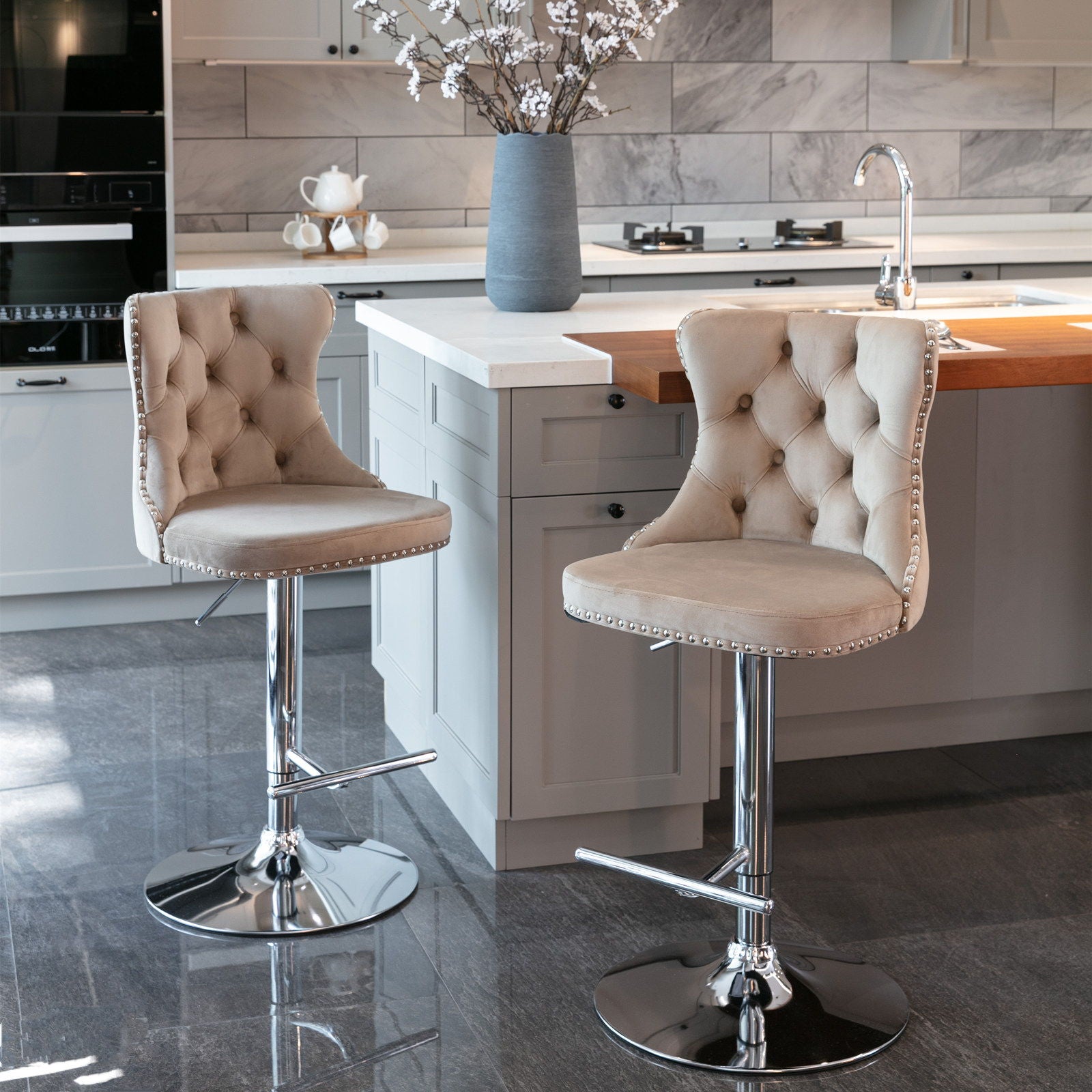 Swivel Velvet Barstools Adjusatble Seat Height From 25-33