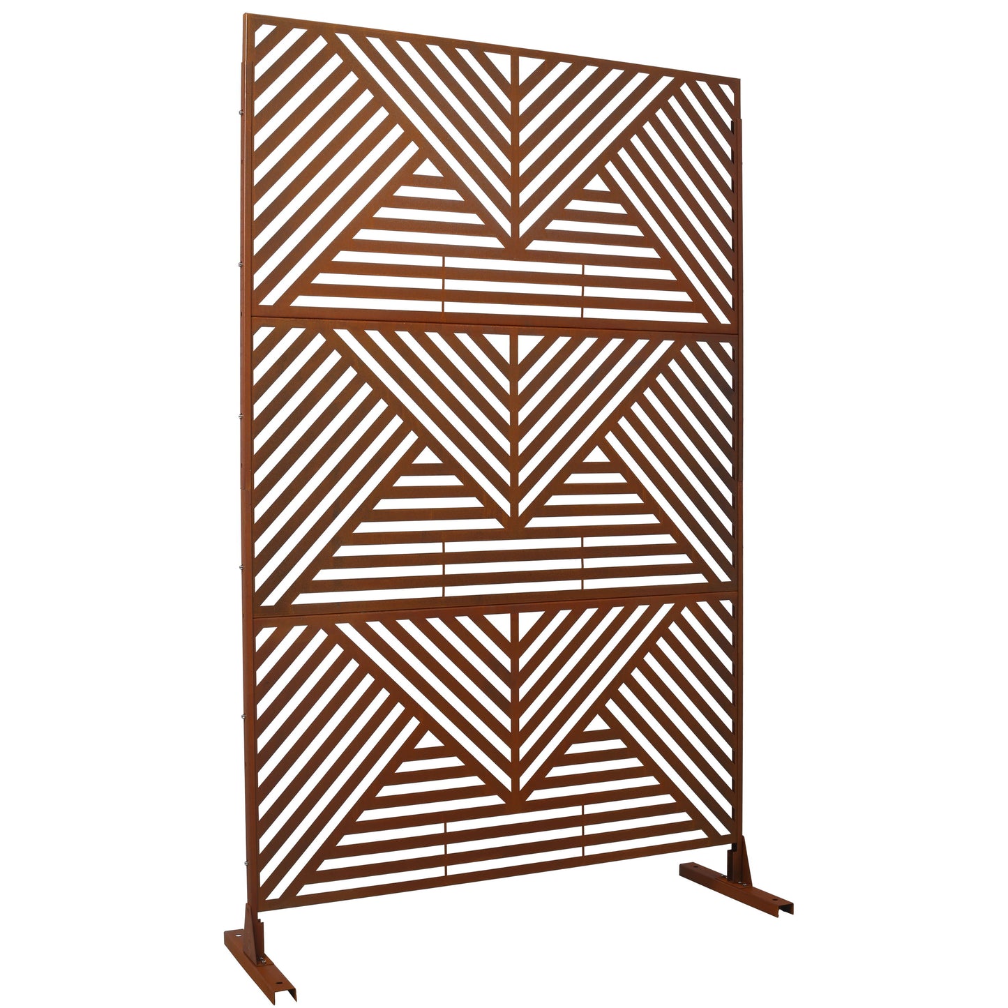 Rusty Outdoor & Indoor Freestanding Metal Privacy Screen, Decorative Privacy Fence Panels For Deck, Balcony, Patio - Rust Red