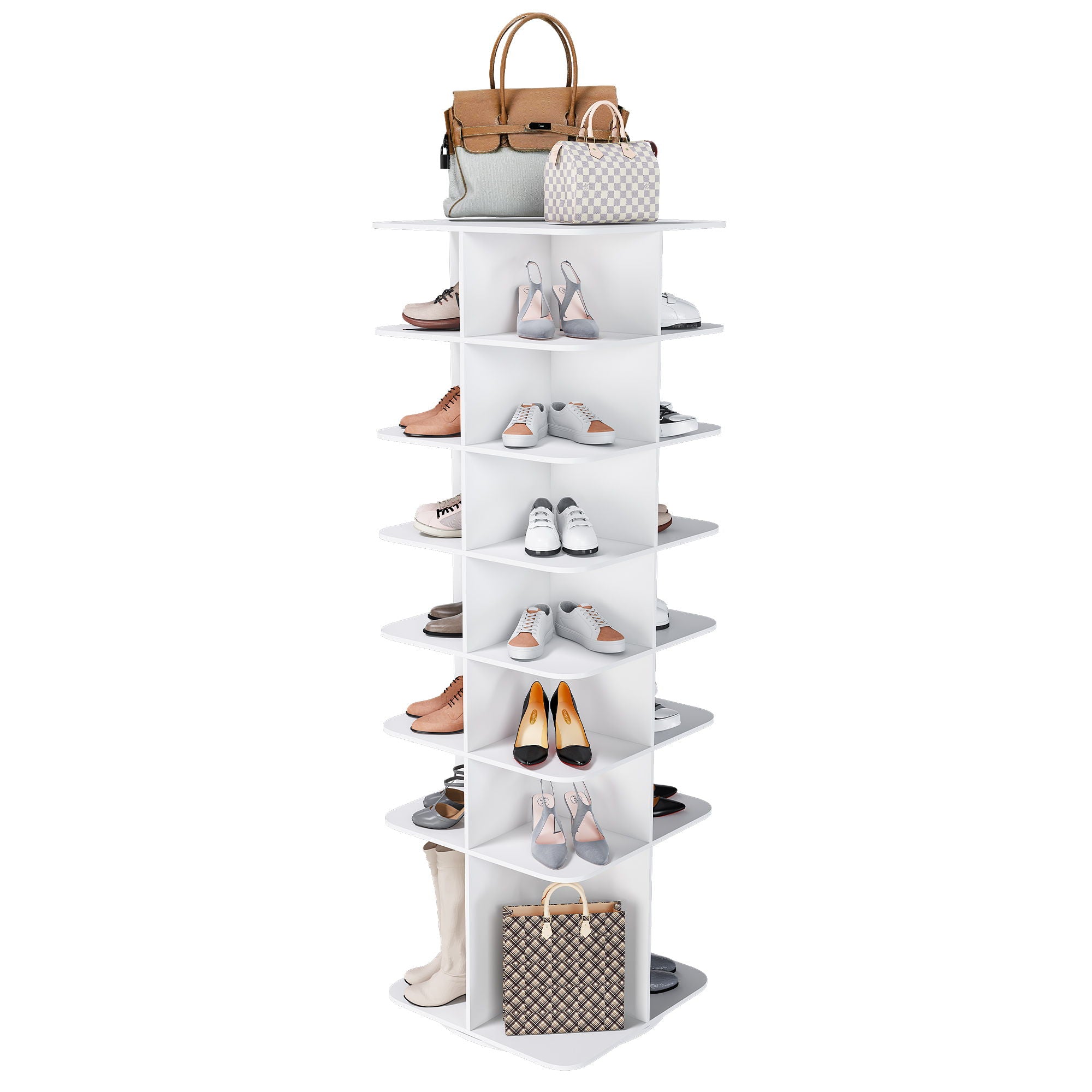 7 Tier Square Rotating Shoe Rack Tower With 360ÔøΩÔøΩ Spinning Organizer - White