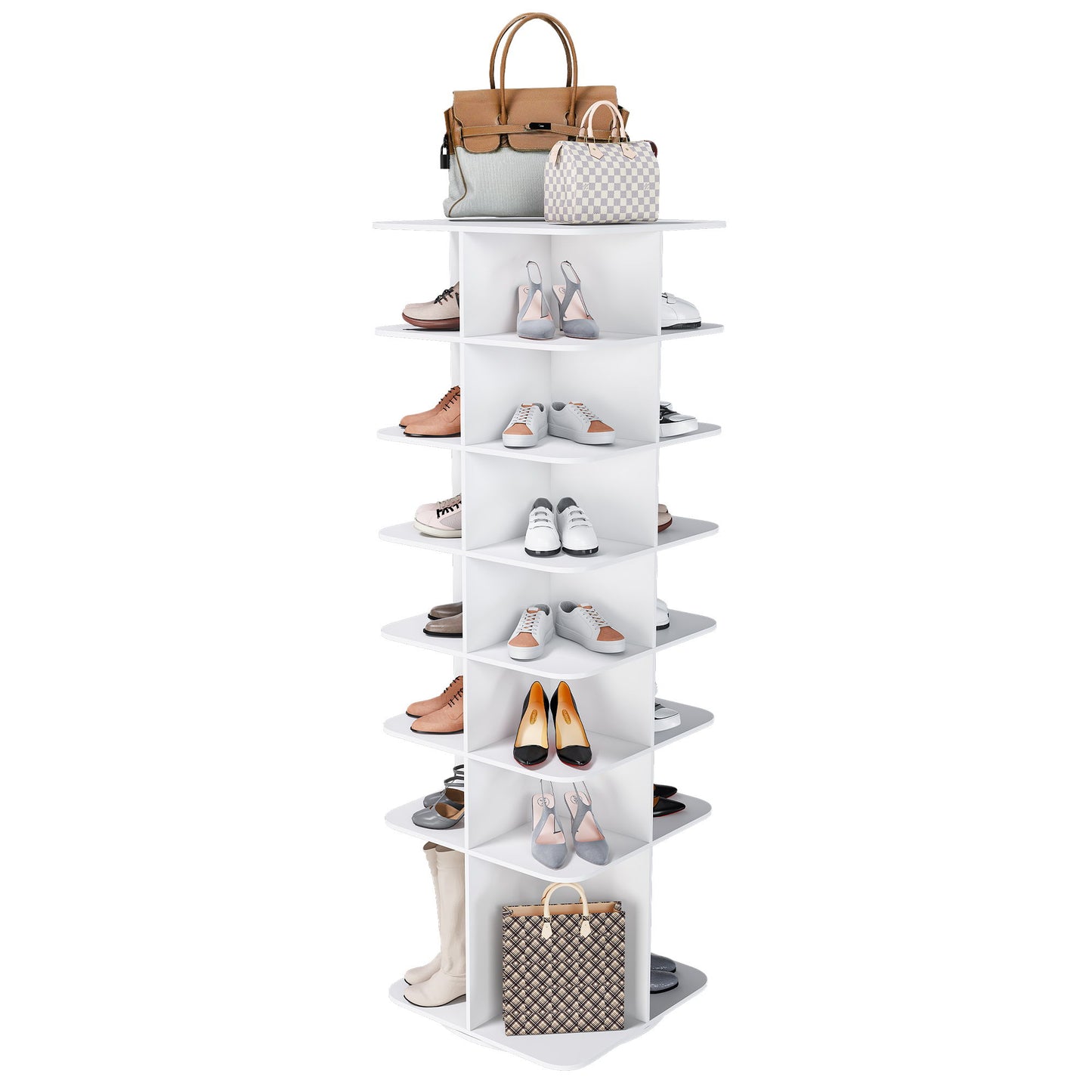 7 Tier Square Rotating Shoe Rack Tower With 360ÔøΩÔøΩ Spinning Organizer - White