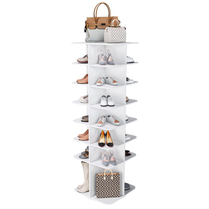 7 Tier Square Rotating Shoe Rack Tower With 360ÔøΩÔøΩ Spinning Organizer - White
