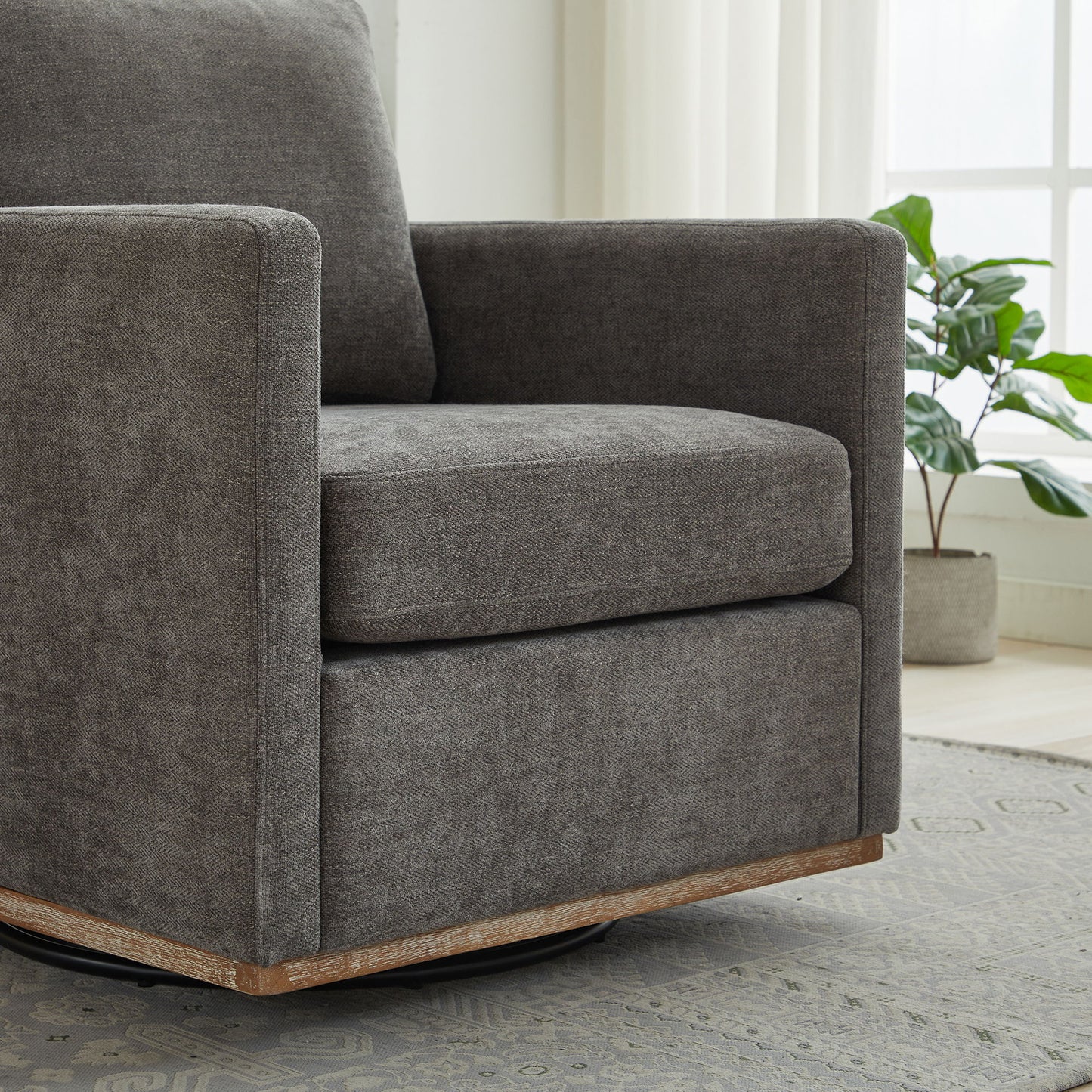 Modern Square Upholstered Swivel Accent Chair With Chenille Fabric - Charcoal