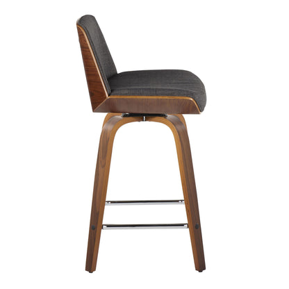 Corazza - Mid-Century Modern Fixed Height Counter Stool With Swivel With Square Footrest (Set of 2) - Walnut / Charcoal