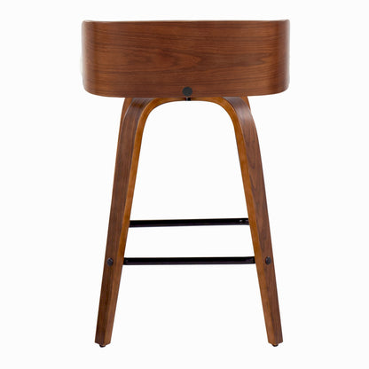 Maya - Mid-Century Modern Fixed Height Counter Stool With Swivel And Square Footrest (Set of 2) - Walnut / Charcoal