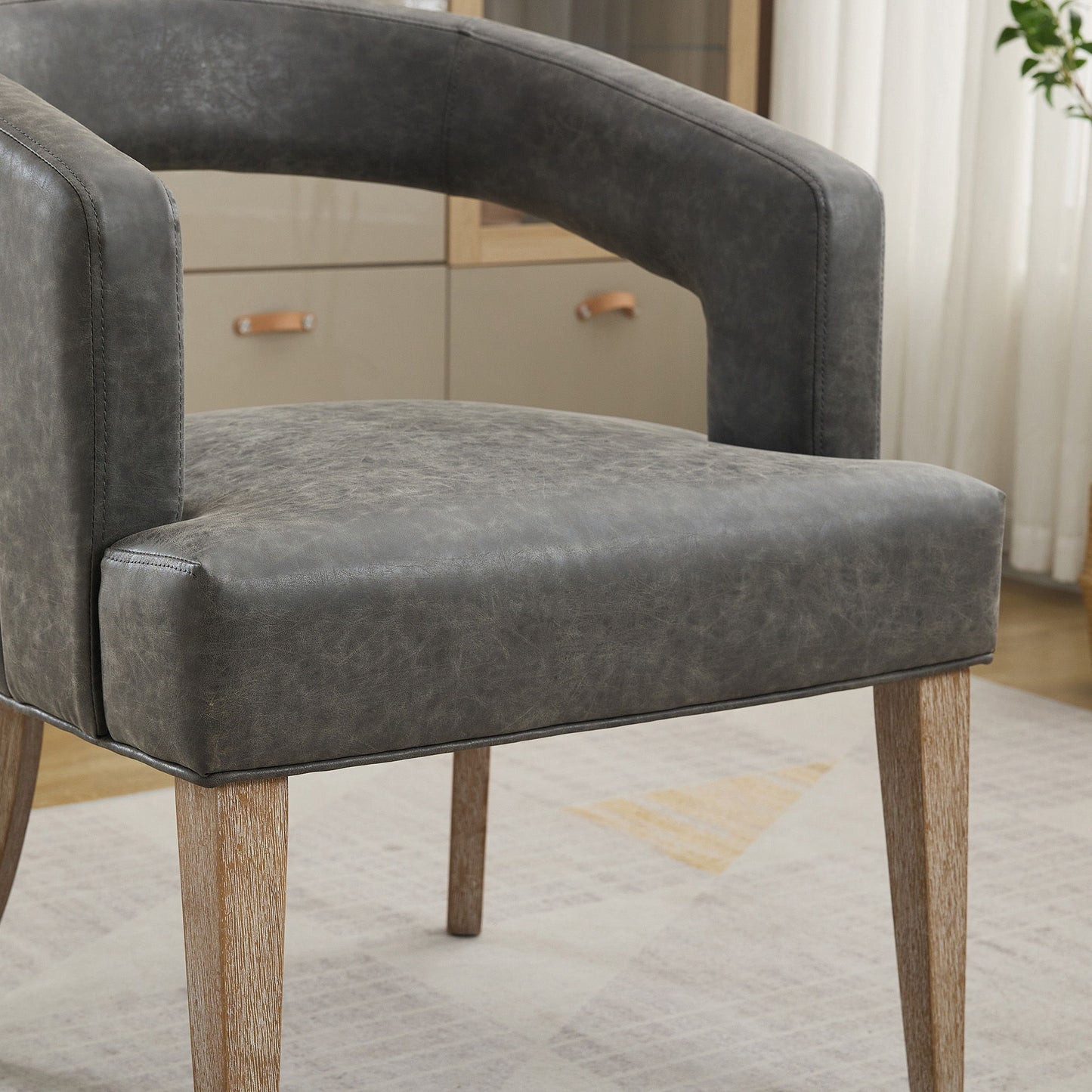 Wide Modern Barrel Open Back Upholstered Accent Chair With Weathered Solid Wood Legs Dining Chairs For Dining Room, Club, Kitchen And Living Room - Gray
