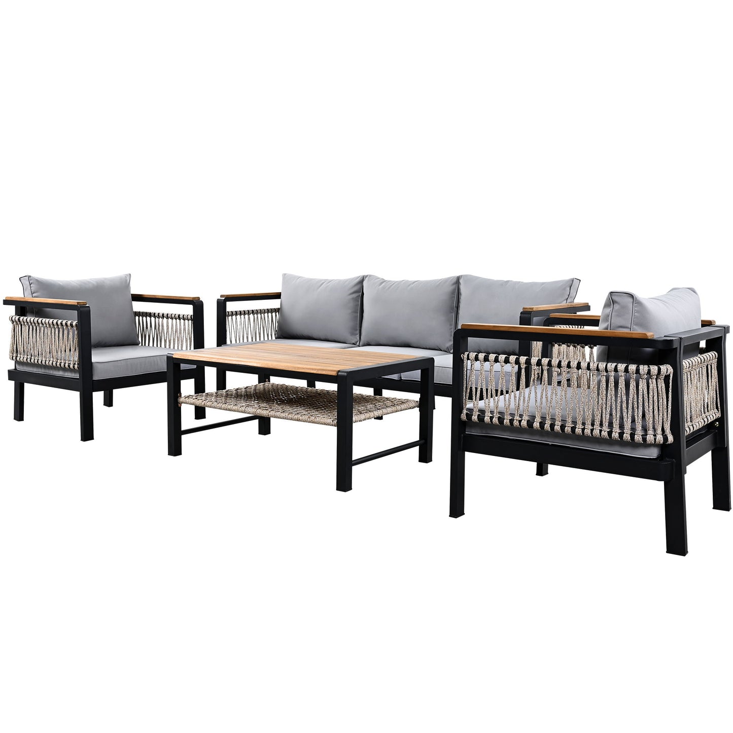 4 Pieces Outdoor Sectional Sofa Set 5 Person Patio Seating Group Outdoor Conversation Set With Cushions And A Coffee Table For Patios, Gardens, Or Balcony - Gray