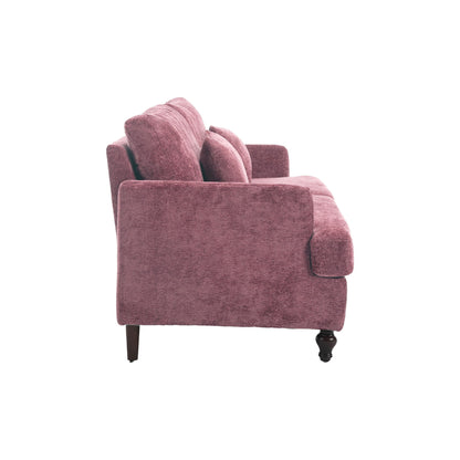 Mid Century Modern Chenille Fabric Loveseat Sofa, 2 Seat Upholstered Couch With Wood Feet - Wine Red