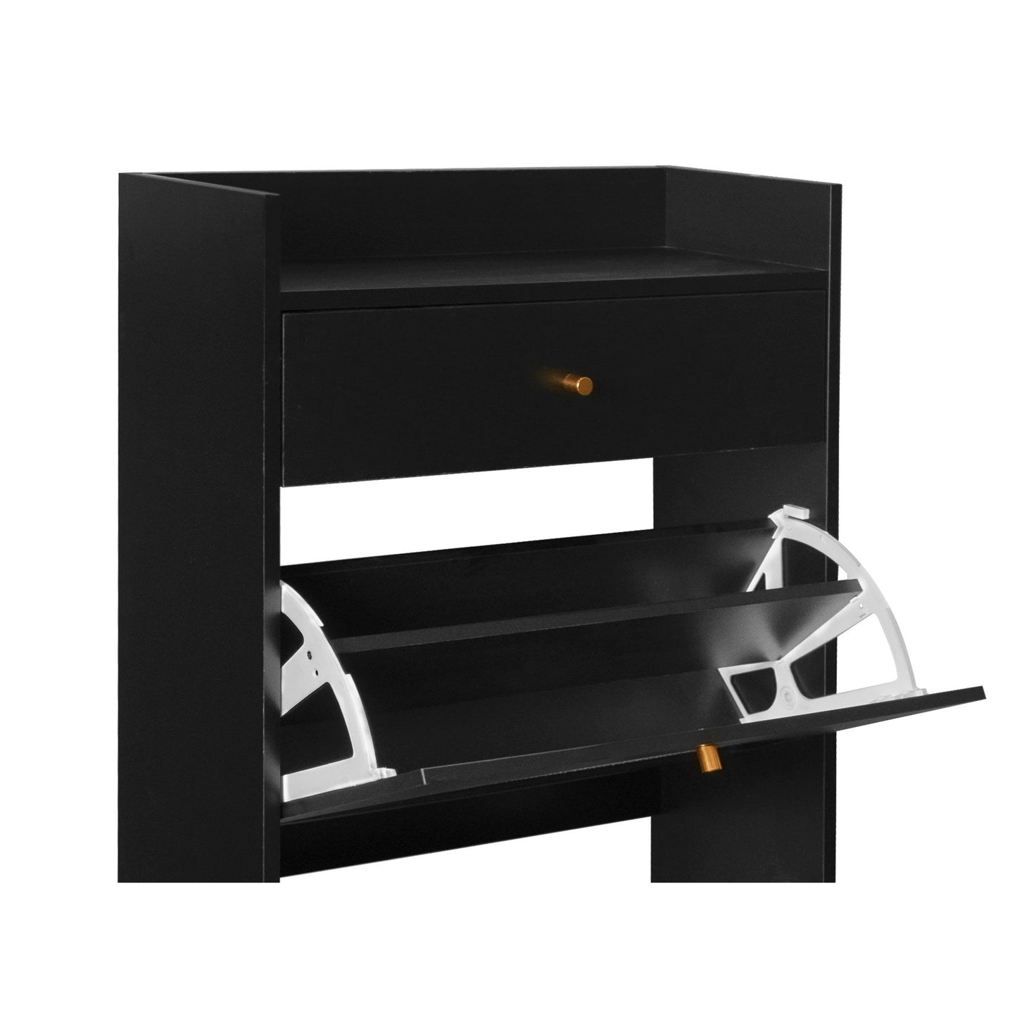 Allen - Rattan 2 Door 1 Drawer Cabinet Shoe Rack For Entrance, Double Layer - Black