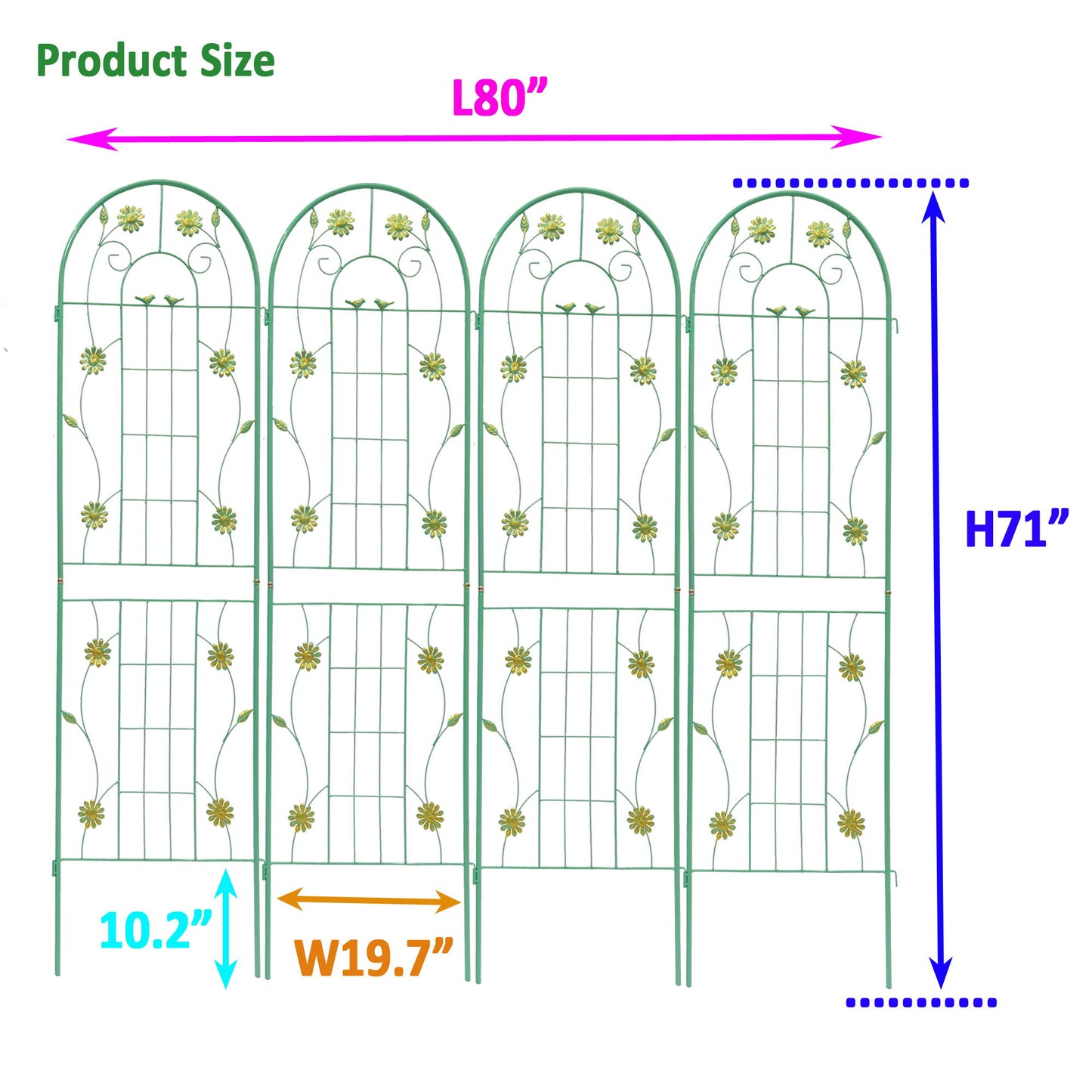 4 Pack Metal Garden Trellis Rustproof Trellis For Climbing Plants Outdoor Flower Support - Green