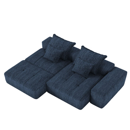 Modern Oversized Modular Sectional Sofa With Ottoman, Seat, Chaise Lounge And Armrest, Sparkling Chenille Fabric Soft Cushion Sofa With 4 Pillows, 4 Pieces Diy Combination Tufted Sofa, No Assembly Required - Blue