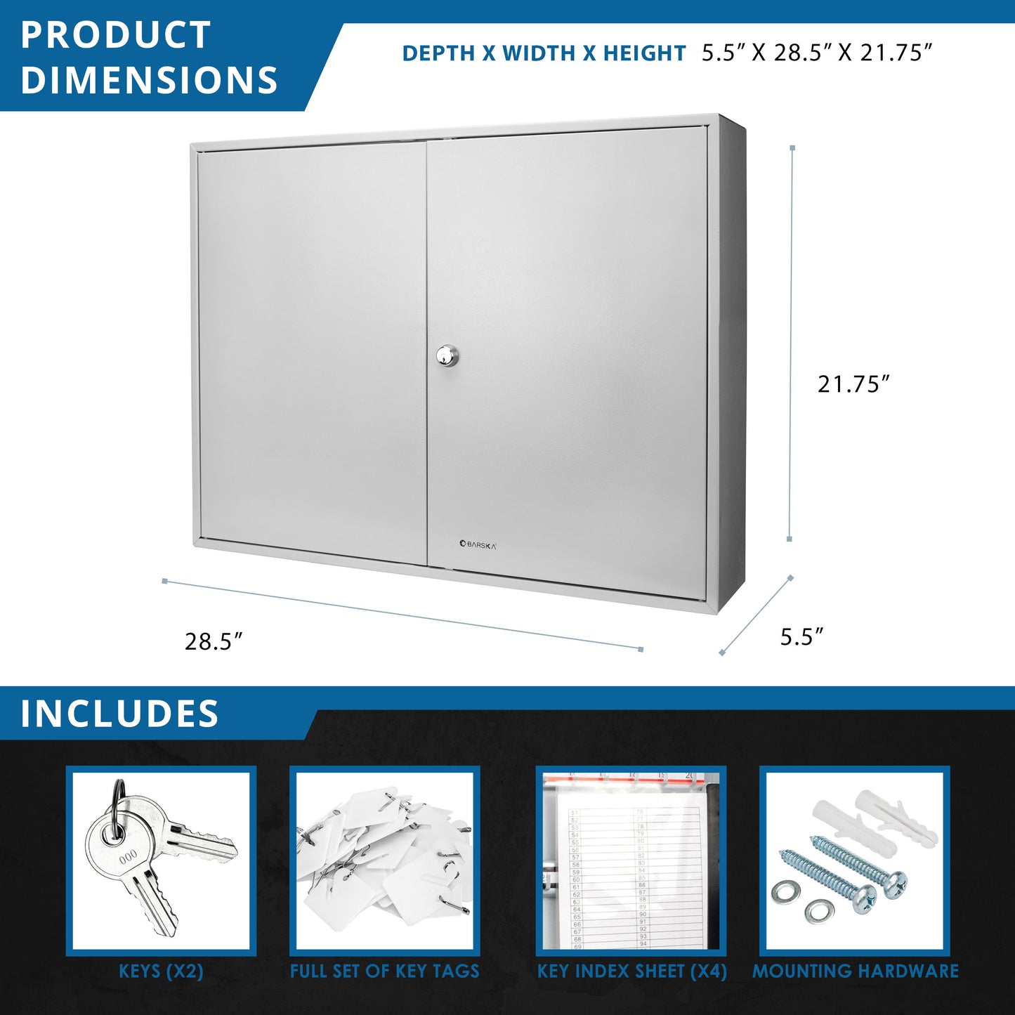 320 Capacity Fixed Position Key Cabinet With Key Lock - Gray