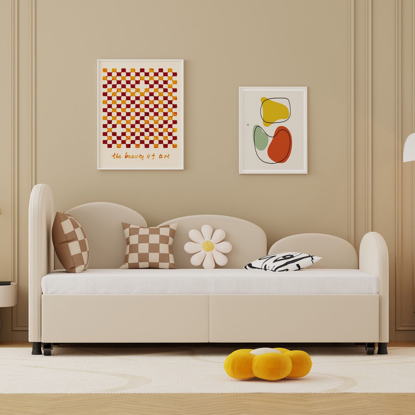 Modern Upholstered Daybed With Twin Size Bed Frames And Storage - Beige
