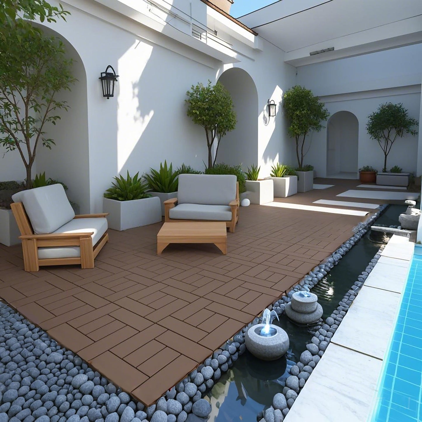 Zz Style 12" Patio Deck Tiles, Diy Interlocking Flooring - Red Brown