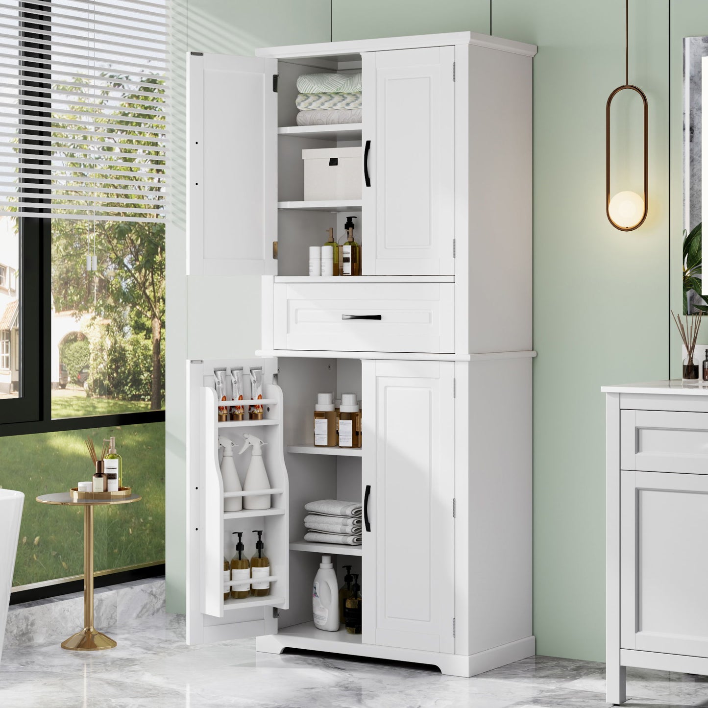 Bathroom Storage Cabinet With Multi Functional Storage Space, Drawer With Slide Rails, Adjustable Shelf - White