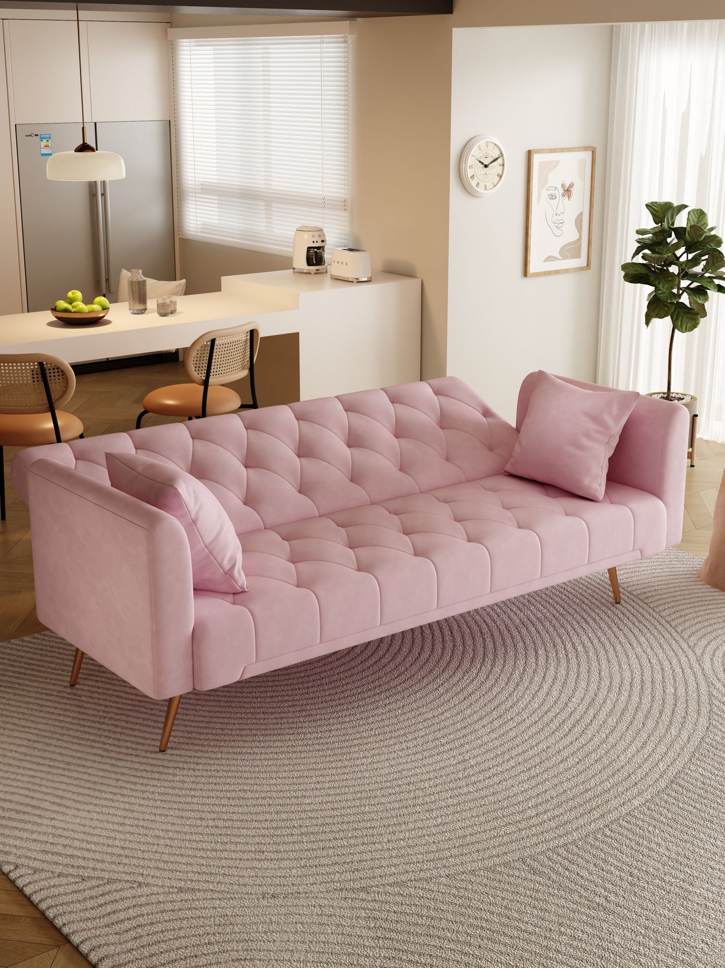 Convertible Double Folding Living Room Sofa Bed - Pink