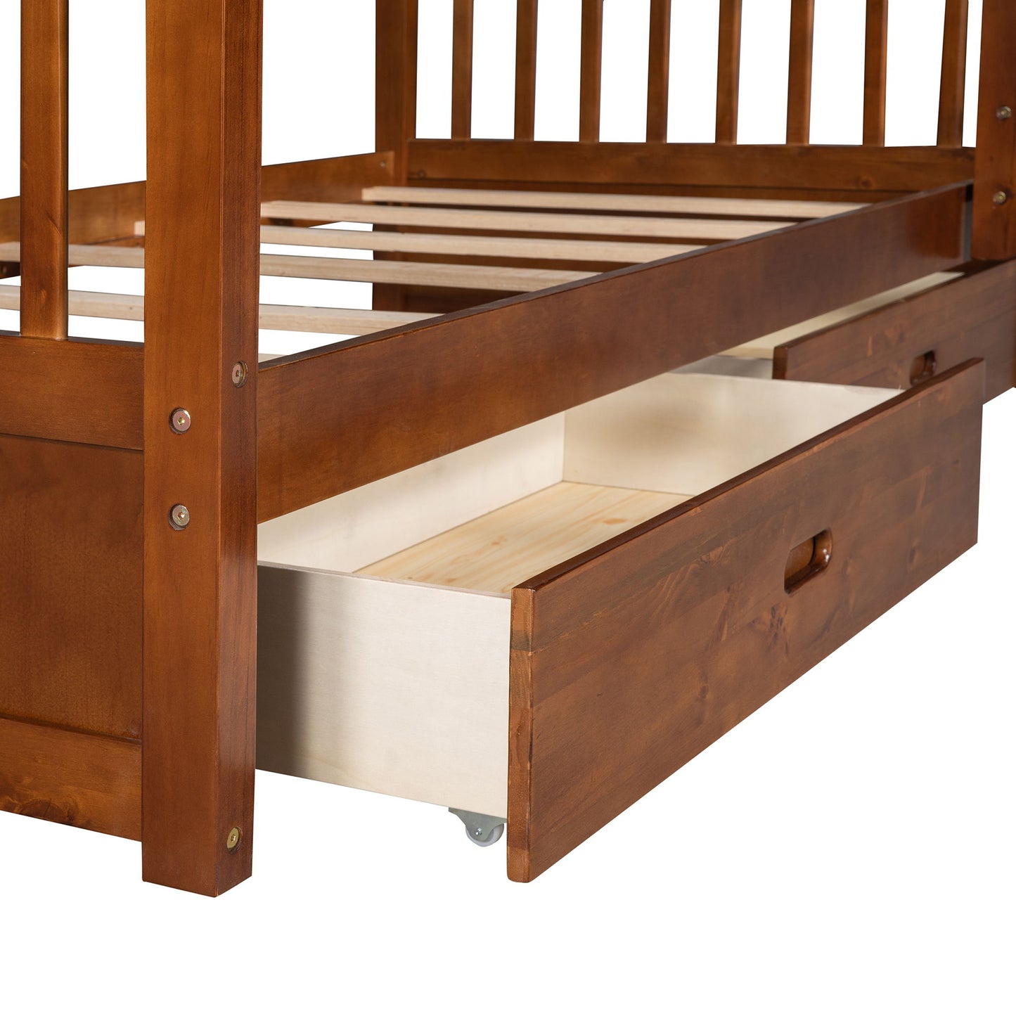 Twin Over Twin Bunk Bed With Ladders And 2 Storage Drawers - Walnut