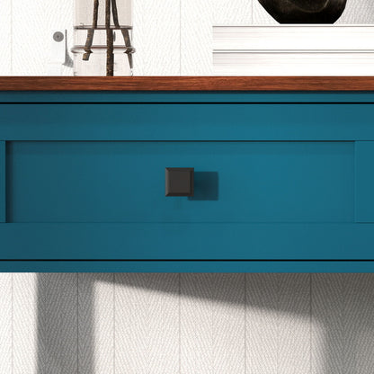 Farmhouse Style Console Table With 2 Drawers And Bottom Storage Shelf, Pagoda - Blue