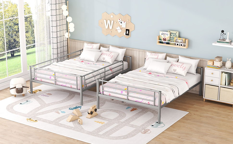 Full Over Full Metal Bunk Bed - Sliver
