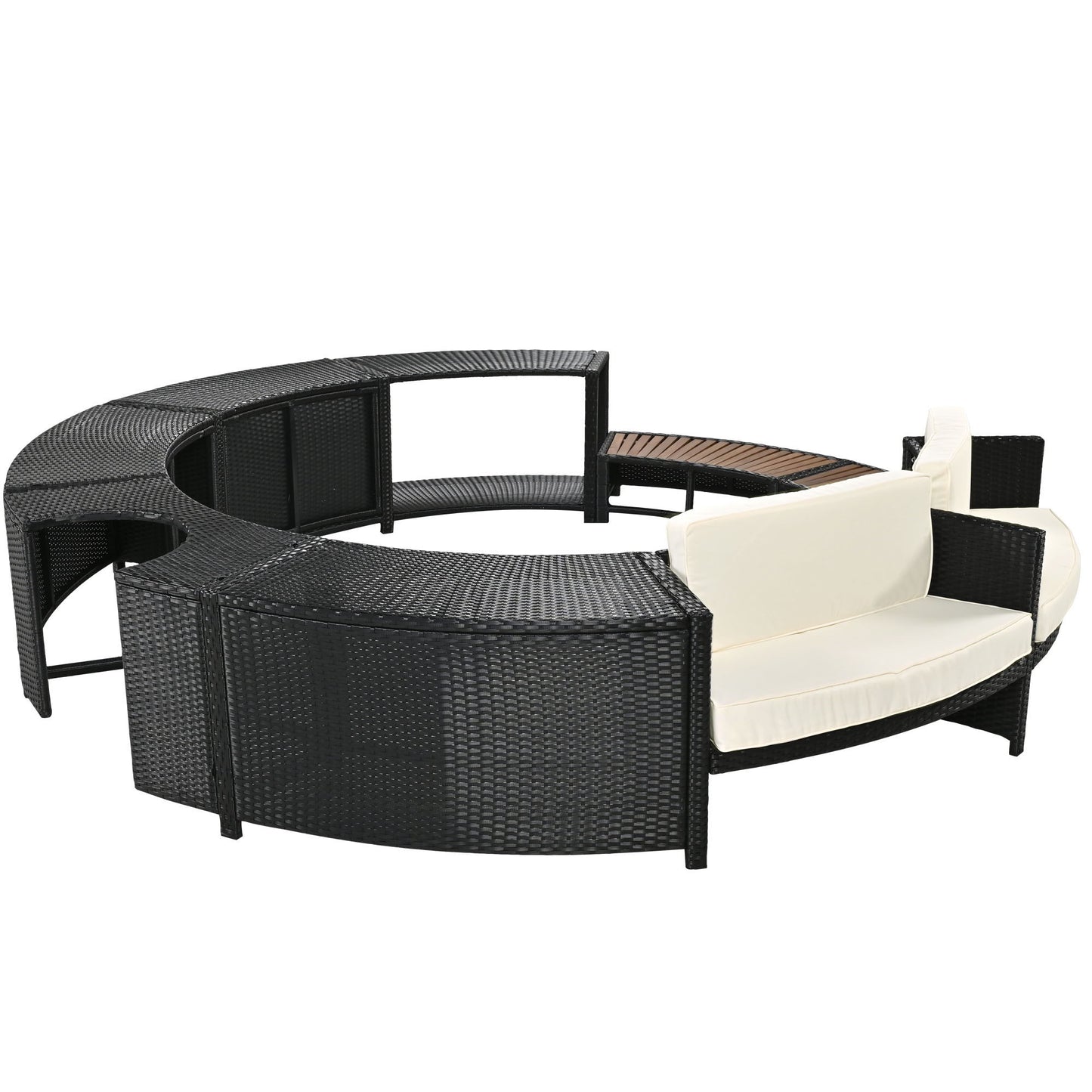 Spa Surround Spa Frame Patio Rattan Sofa Set With Storage Spaces, Mini Sofa And Comfortable Cushion For Patio, Backyard - Beige
