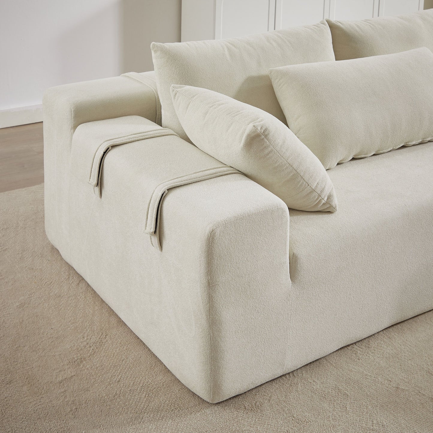 Modern Chenille Upholstered Sectional Sofa Couch Set, Modular L Shaped Sectional Living Room Sofa Set & 6 Pillows, Free Combination - Beige