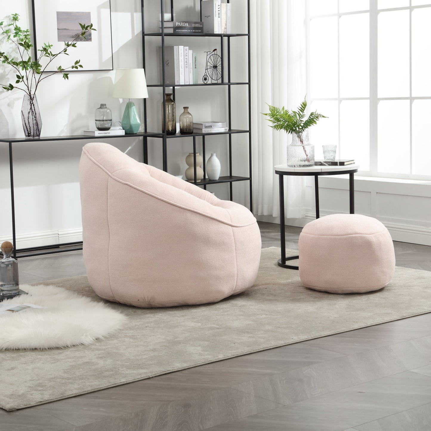 Bedding Bean Bag Sofa Chair High Pressure Foam Bean Bag Chair Adult Material With Padded Foam Padding Compressed Bean Bag With Footrest - Pink