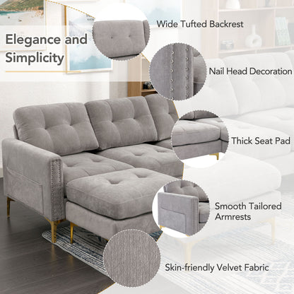 Convertible Sectional Sofa Couch With Movable Ottoman - Light Gray