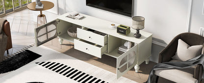 Modern TV Stand For TVs Up To 75", Entertainment Center Media Console With Fluted Glass Doors, 5 Solid Wood Legs For Living Room - Antique White