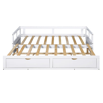 Daybed With Trundle And Two Storage Drawers, Sofa Bed For Bedroom - White