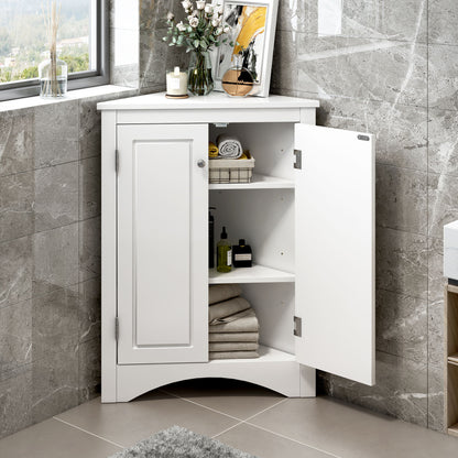 Triangle Bathroom Storage Cabinet With Adjustable Shelves, Freestanding Floor Cabinet For Home Kitchen - White