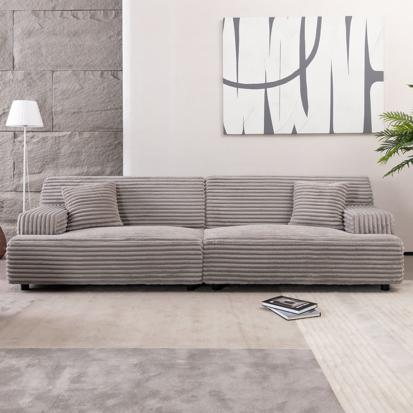 Modern 2291-G Sofa, Comfortable Cloud Sofa, Soft Plush Corduroy Interior With Square Armrests, Living Room Or Bedroom - Gray