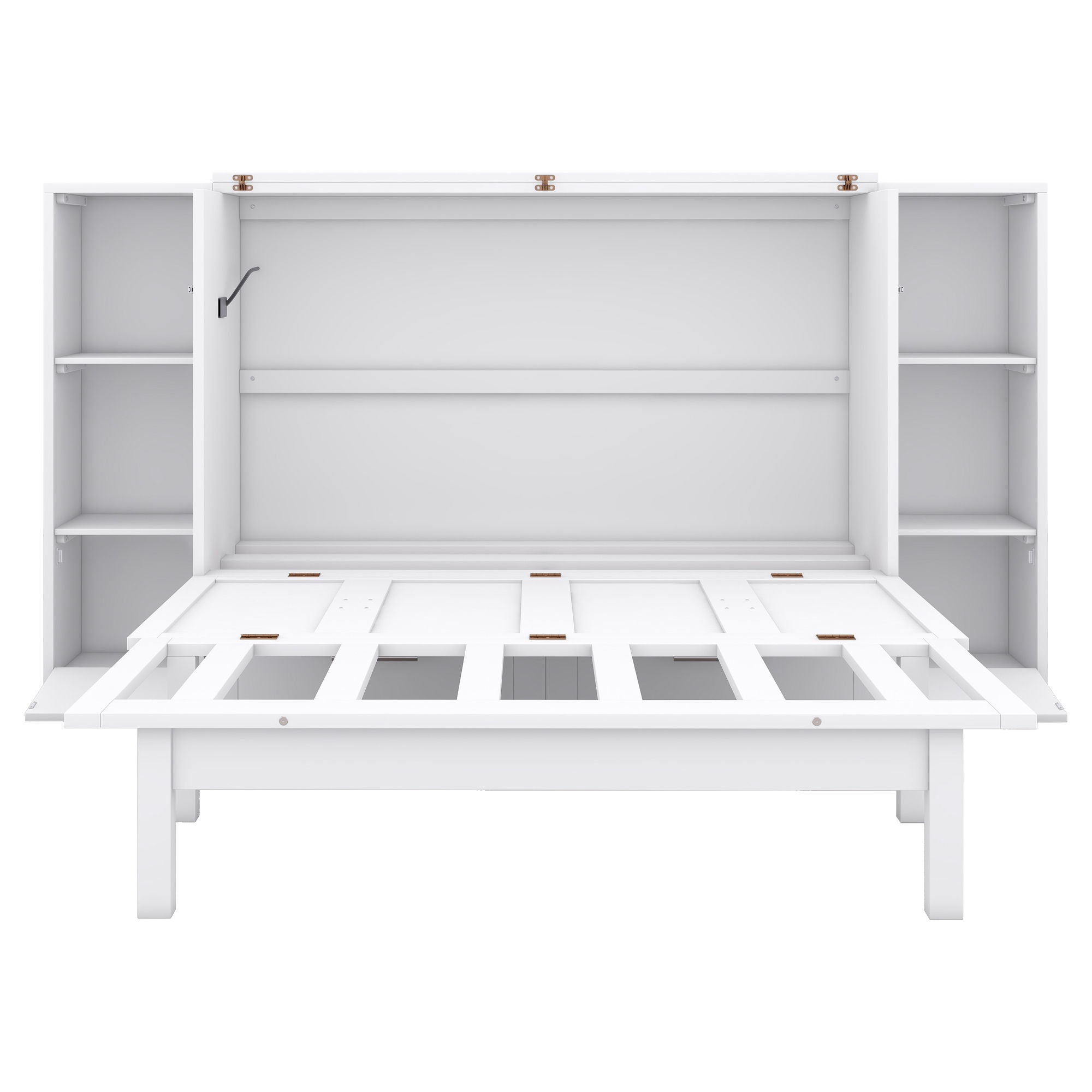 Full Size Murphy Bed With Shelves, Drawers And USB Ports - White